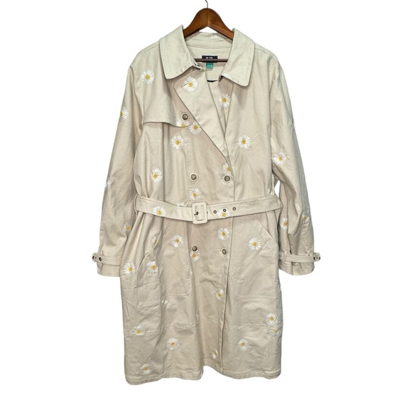 Anthropologie Maeve Embroidered Daisy Trench Coat Size 22 Cotton Hemp - Picture 5 of 16